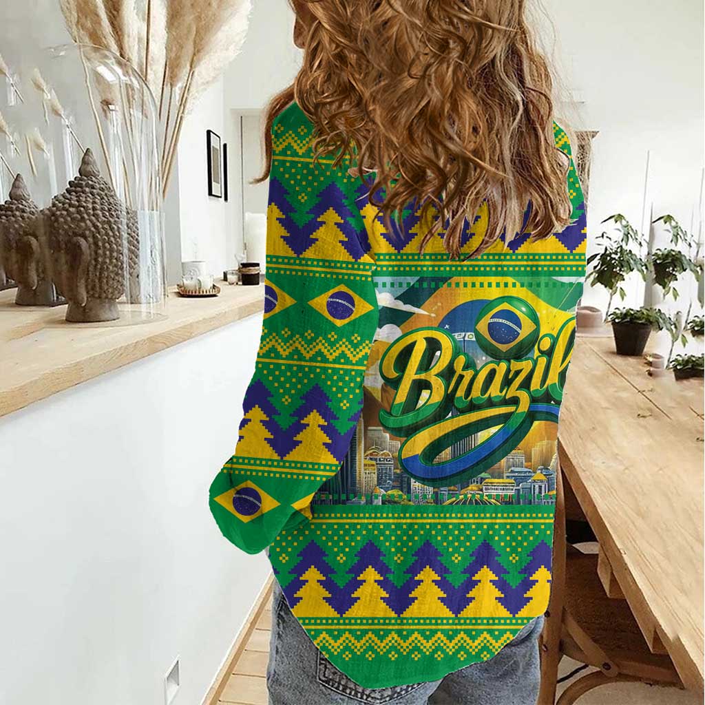 Brazil Christmas Feliz Natal Women Casual Shirt - Wonder Print Shop