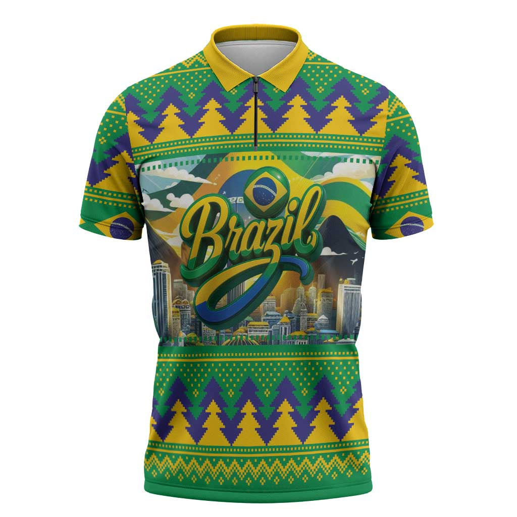 Brazil Christmas Feliz Natal Zipper Polo Shirt - Wonder Print Shop