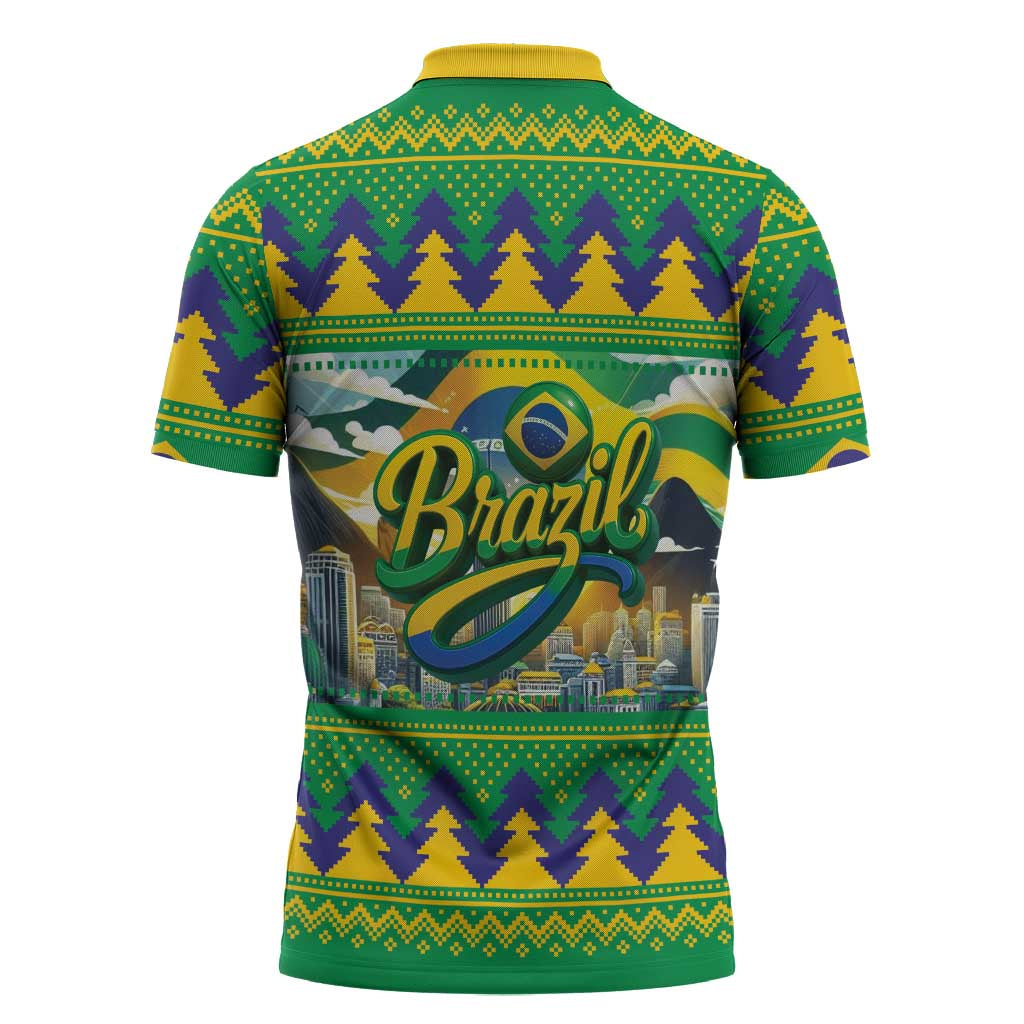 Brazil Christmas Feliz Natal Zipper Polo Shirt - Wonder Print Shop
