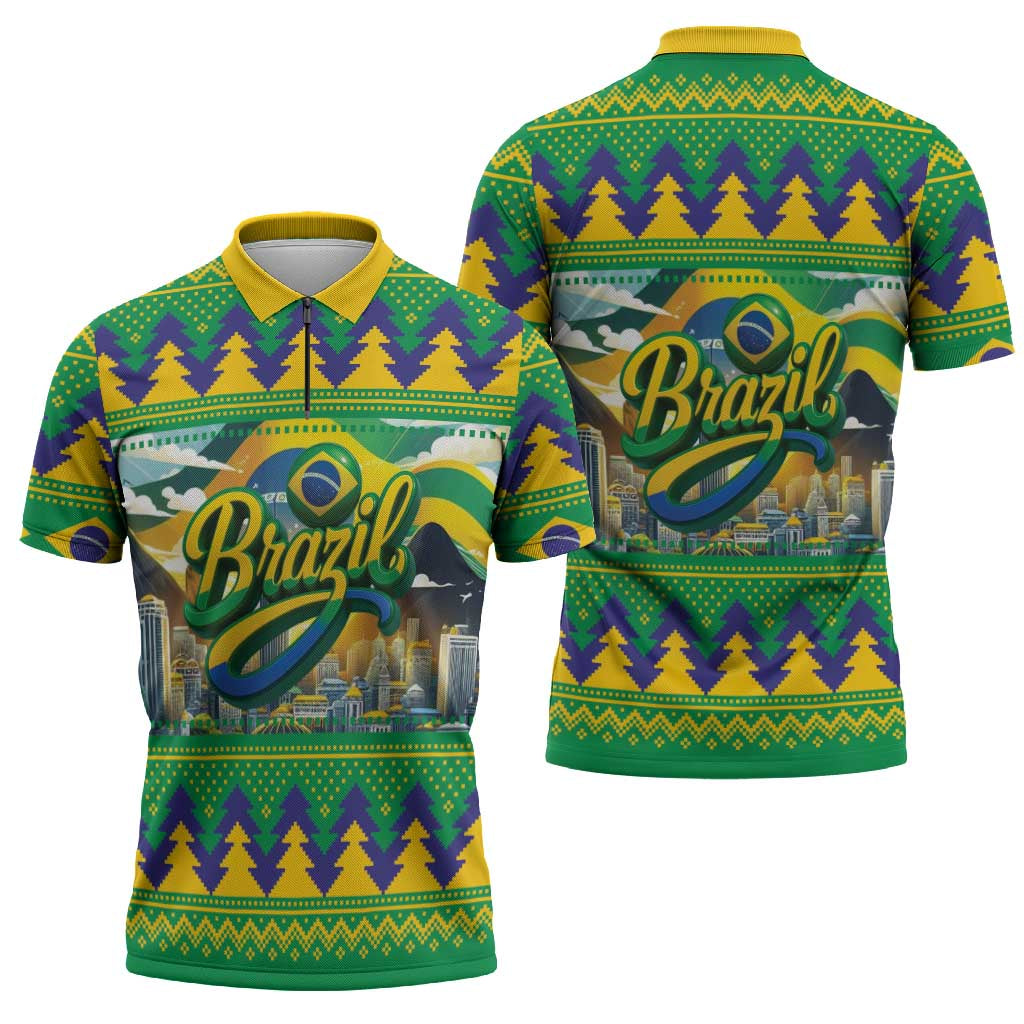 Brazil Christmas Feliz Natal Zipper Polo Shirt - Wonder Print Shop