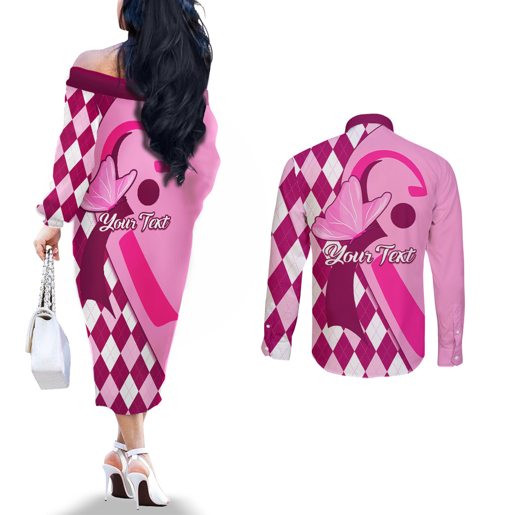 personalised-think-pink-couples-matching-off-the-shoulder-long-sleeve-dress-and-long-sleeve-button-shirts-golf-argyle-pattern-breast-cancer-awareness