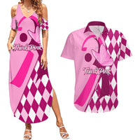 Personalised Think Pink Couples Matching Summer Maxi Dress and Hawaiian Shirt Golf Argyle Pattern Breast Cancer Awareness - Wonder Print Shop