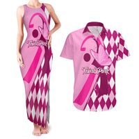 Personalised Think Pink Couples Matching Tank Maxi Dress and Hawaiian Shirt Golf Argyle Pattern Breast Cancer Awareness - Wonder Print Shop