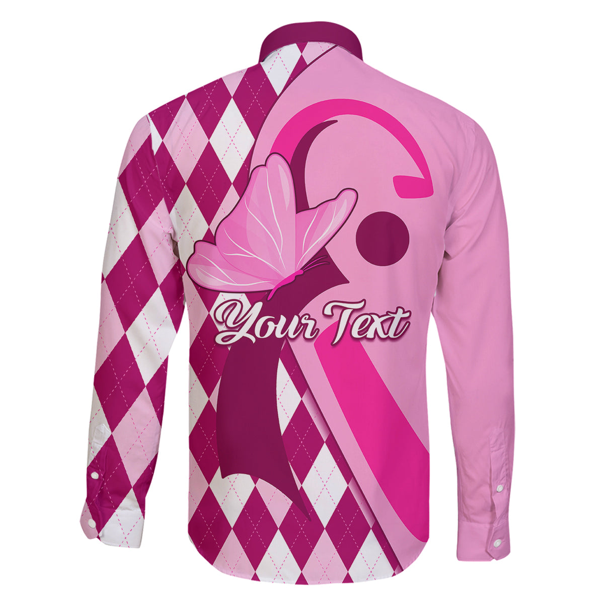 Personalised Think Pink Family Matching Long Sleeve Bodycon Dress and Hawaiian Shirt Golf Argyle Pattern Breast Cancer Awareness - Wonder Print Shop