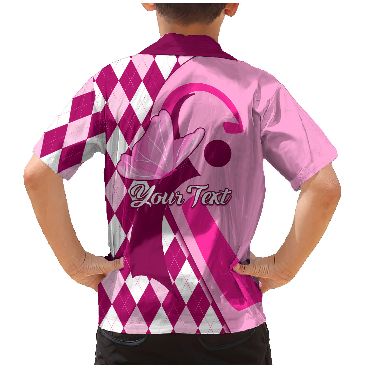 Personalised Think Pink Family Matching Mermaid Dress and Hawaiian Shirt Golf Argyle Pattern Breast Cancer Awareness - Wonder Print Shop