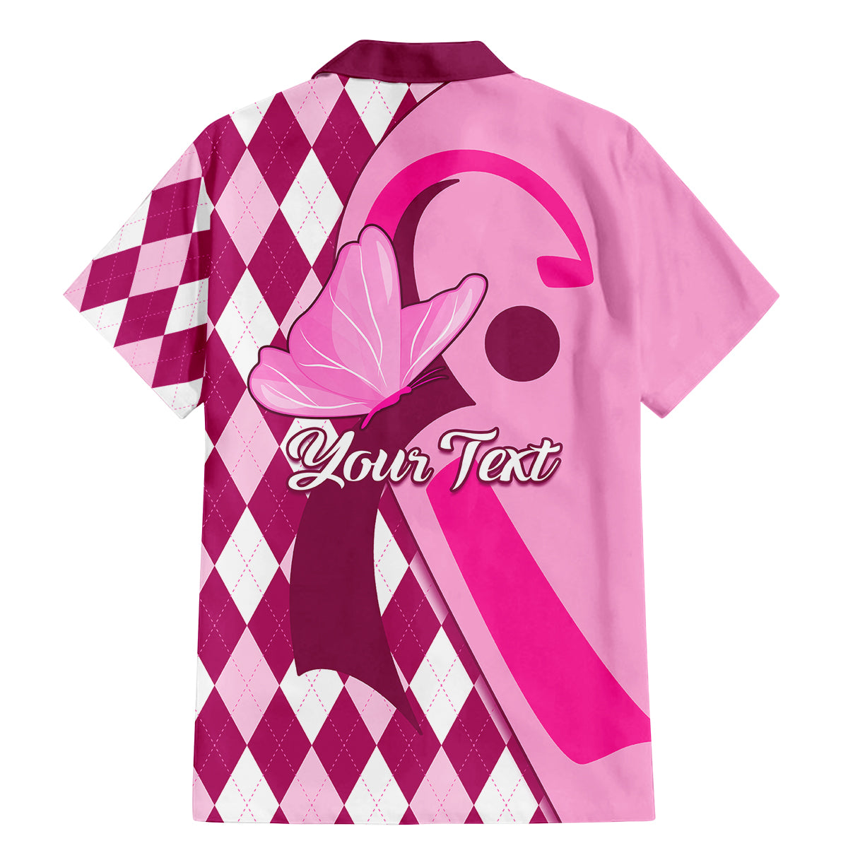 Personalised Think Pink Family Matching Mermaid Dress and Hawaiian Shirt Golf Argyle Pattern Breast Cancer Awareness - Wonder Print Shop