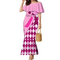 Personalised Think Pink Family Matching Mermaid Dress and Hawaiian Shirt Golf Argyle Pattern Breast Cancer Awareness - Wonder Print Shop