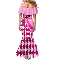 Personalised Think Pink Family Matching Mermaid Dress and Hawaiian Shirt Golf Argyle Pattern Breast Cancer Awareness - Wonder Print Shop