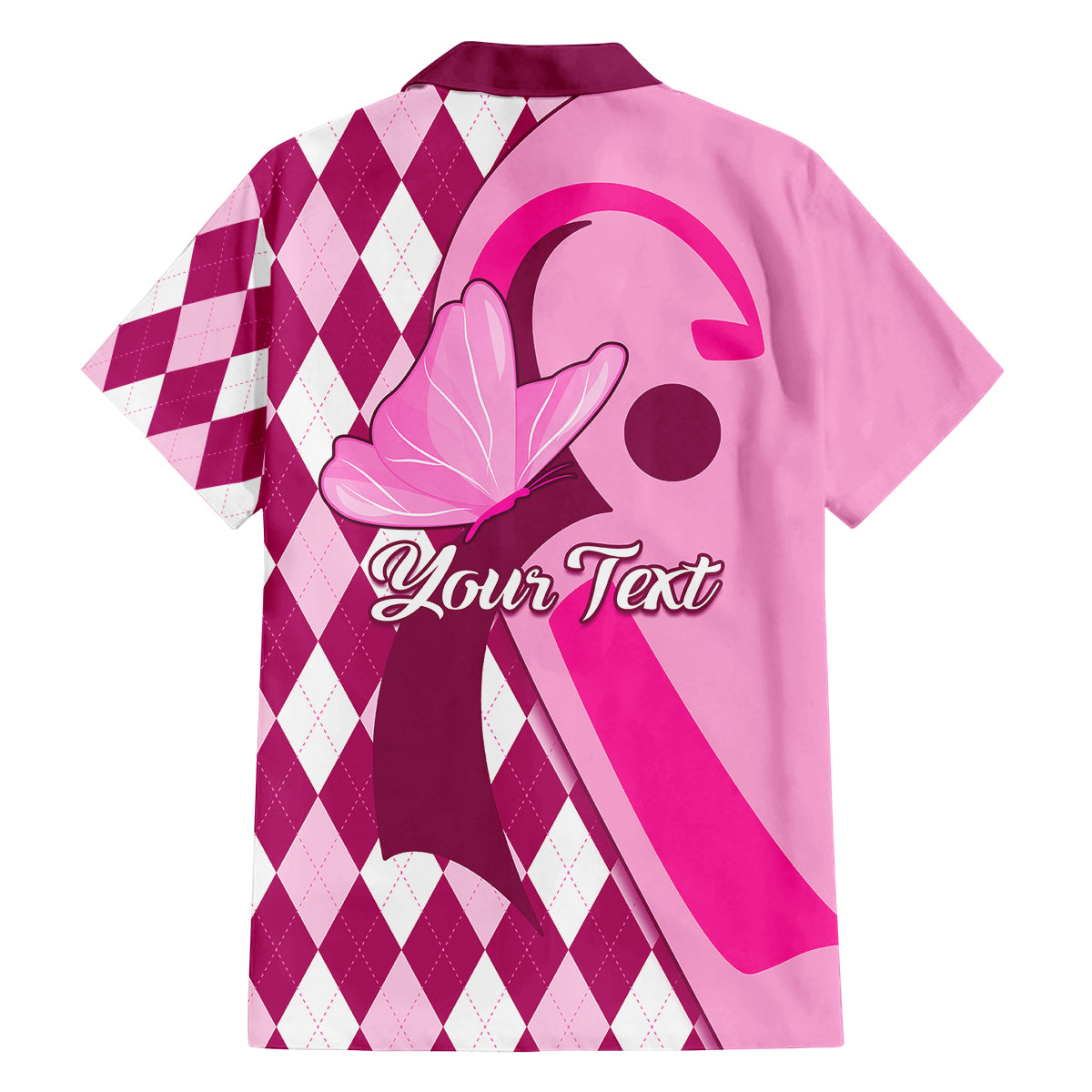 Personalised Think Pink Family Matching Off Shoulder Long Sleeve Dress and Hawaiian Shirt Golf Argyle Pattern Breast Cancer Awareness - Wonder Print Shop