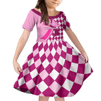 Personalised Think Pink Family Matching Off Shoulder Maxi Dress and Hawaiian Shirt Golf Argyle Pattern Breast Cancer Awareness - Wonder Print Shop