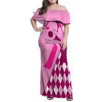 Personalised Think Pink Family Matching Off Shoulder Maxi Dress and Hawaiian Shirt Golf Argyle Pattern Breast Cancer Awareness - Wonder Print Shop