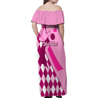Personalised Think Pink Family Matching Off Shoulder Maxi Dress and Hawaiian Shirt Golf Argyle Pattern Breast Cancer Awareness - Wonder Print Shop