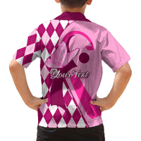 Personalised Think Pink Family Matching Off Shoulder Short Dress and Hawaiian Shirt Golf Argyle Pattern Breast Cancer Awareness - Wonder Print Shop