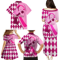 Personalised Think Pink Family Matching Puletasi Dress and Hawaiian Shirt Golf Argyle Pattern Breast Cancer Awareness - Wonder Print Shop