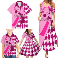 Personalised Think Pink Family Matching Summer Maxi Dress and Hawaiian Shirt Golf Argyle Pattern Breast Cancer Awareness - Wonder Print Shop