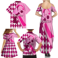Personalised Think Pink Family Matching Summer Maxi Dress and Hawaiian Shirt Golf Argyle Pattern Breast Cancer Awareness - Wonder Print Shop
