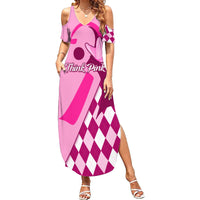 Personalised Think Pink Family Matching Summer Maxi Dress and Hawaiian Shirt Golf Argyle Pattern Breast Cancer Awareness - Wonder Print Shop