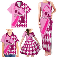 Personalised Think Pink Family Matching Tank Maxi Dress and Hawaiian Shirt Golf Argyle Pattern Breast Cancer Awareness - Wonder Print Shop