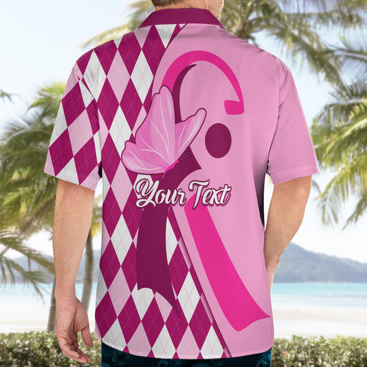 Personalised Think Pink Hawaiian Shirt Golf Argyle Pattern Breast Cancer Awareness - Wonder Print Shop