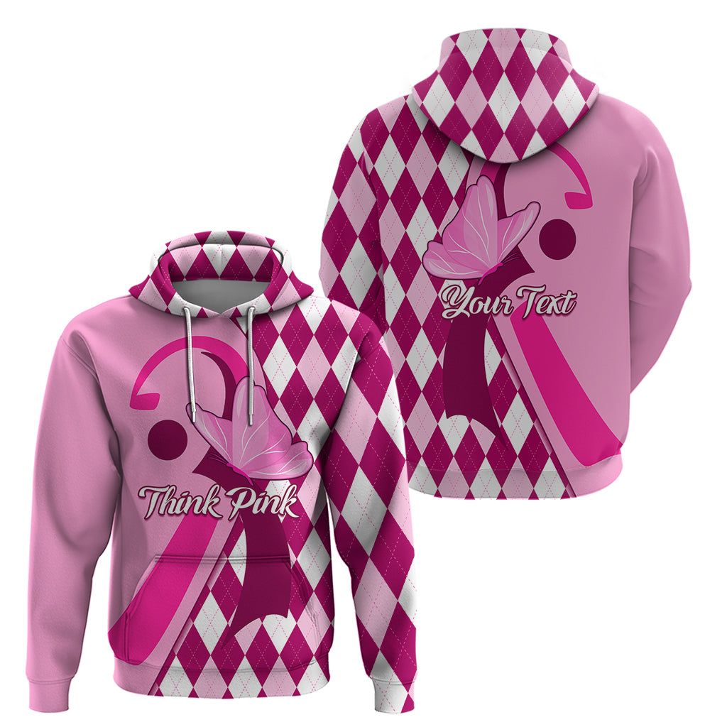 Personalised Think Pink Hoodie Golf Argyle Pattern Breast Cancer Awareness - Wonder Print Shop