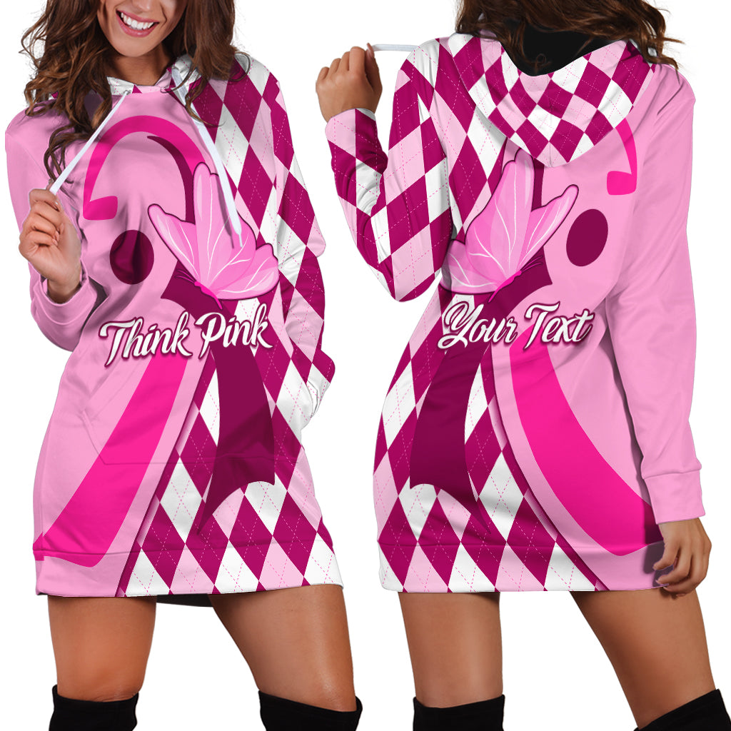 Personalised Think Pink Hoodie Dress Golf Argyle Pattern Breast Cancer Awareness - Wonder Print Shop