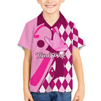 Personalised Think Pink Kid Hawaiian Shirt Golf Argyle Pattern Breast Cancer Awareness - Wonder Print Shop