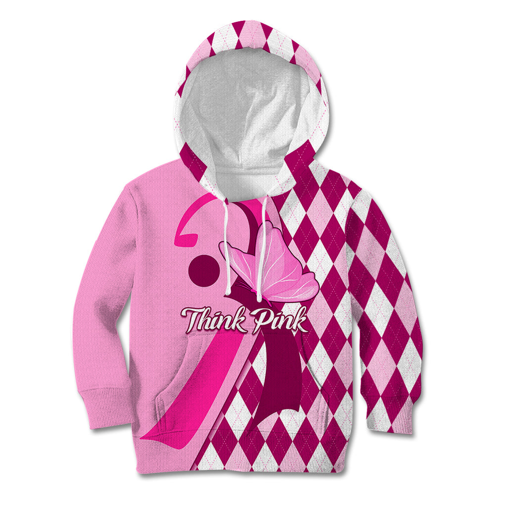 Personalised Think Pink Kid Hoodie Golf Argyle Pattern Breast Cancer Awareness - Wonder Print Shop
