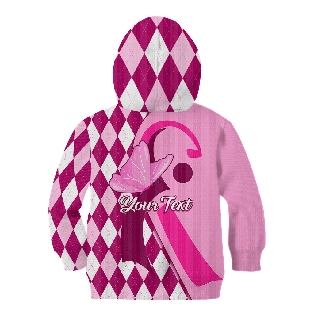 Personalised Think Pink Kid Hoodie Golf Argyle Pattern Breast Cancer Awareness - Wonder Print Shop