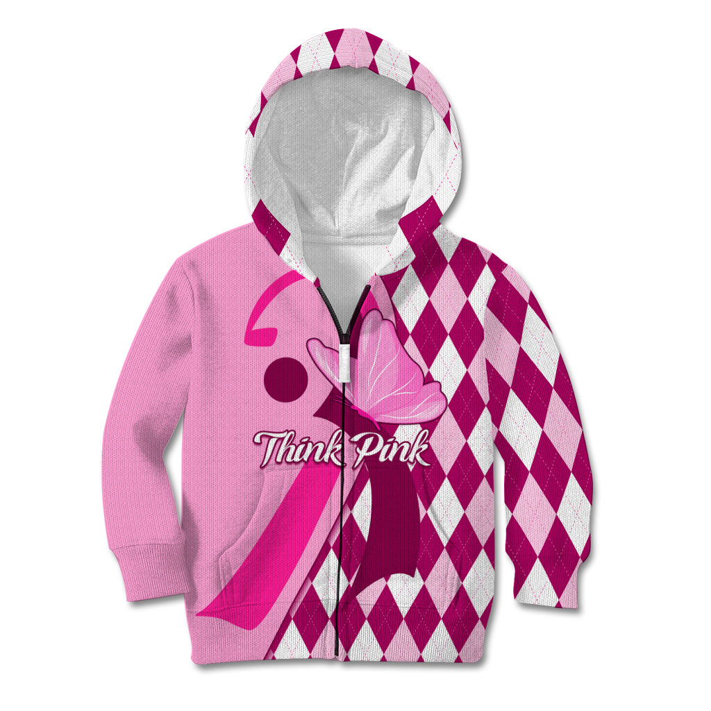 Personalised Think Pink Kid Hoodie Golf Argyle Pattern Breast Cancer Awareness - Wonder Print Shop