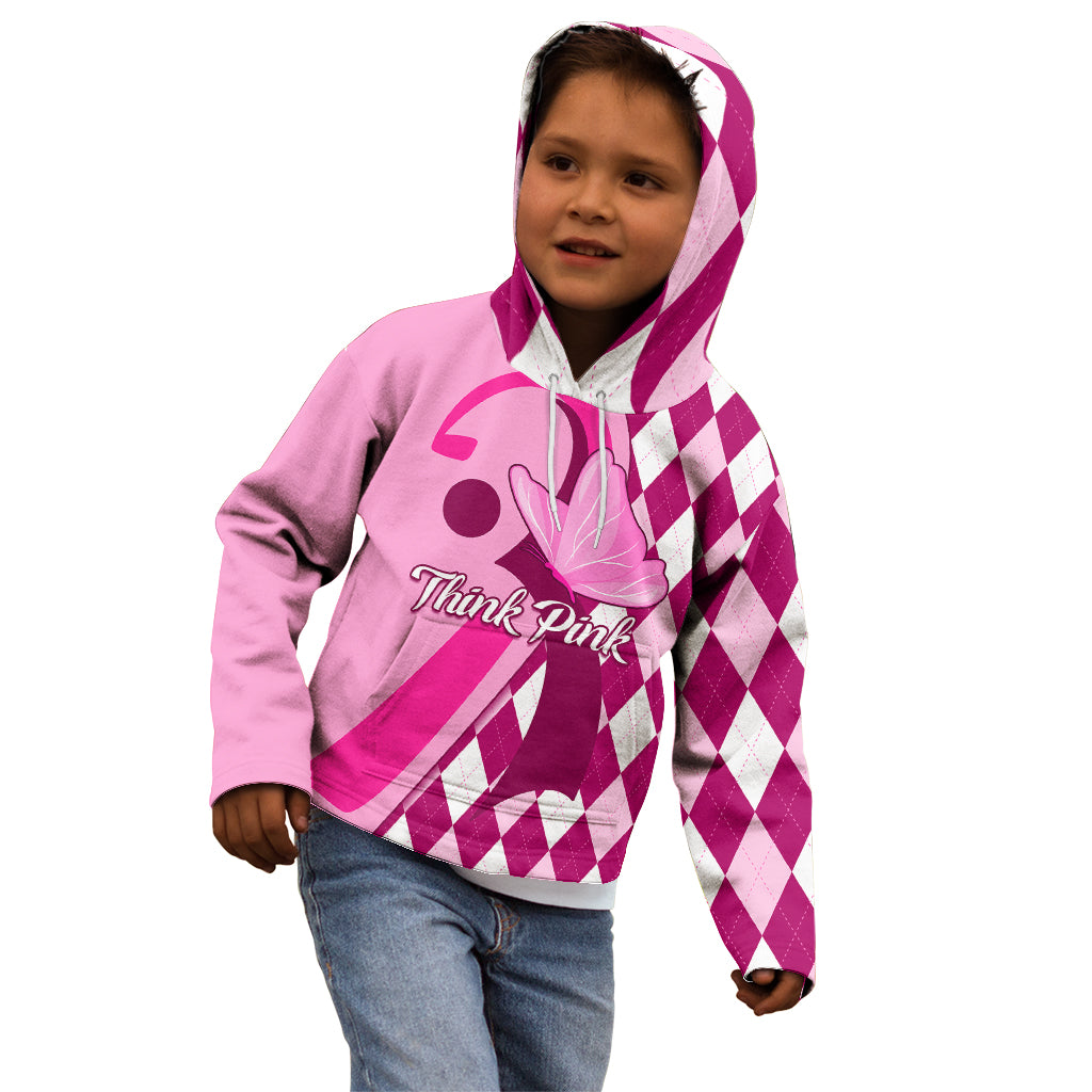 Personalised Think Pink Kid Hoodie Golf Argyle Pattern Breast Cancer Awareness - Wonder Print Shop