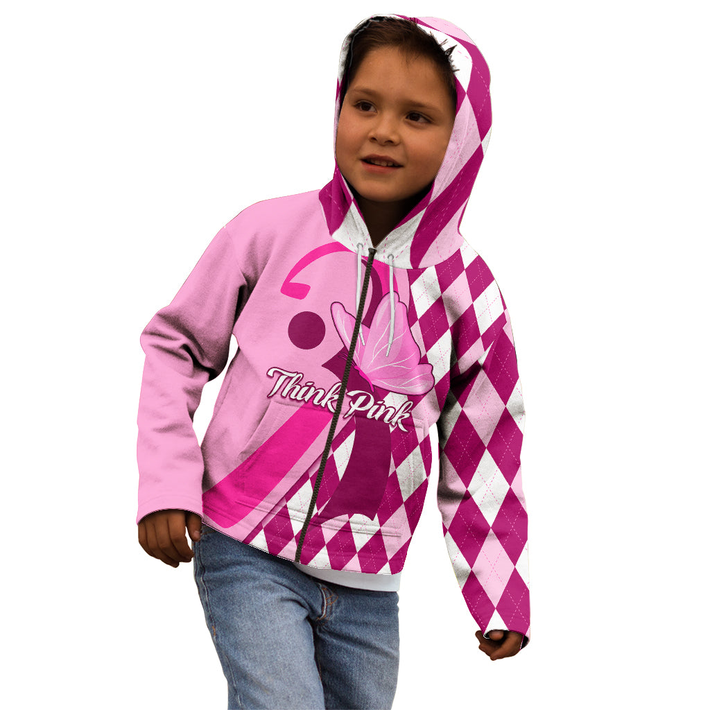 Personalised Think Pink Kid Hoodie Golf Argyle Pattern Breast Cancer Awareness - Wonder Print Shop