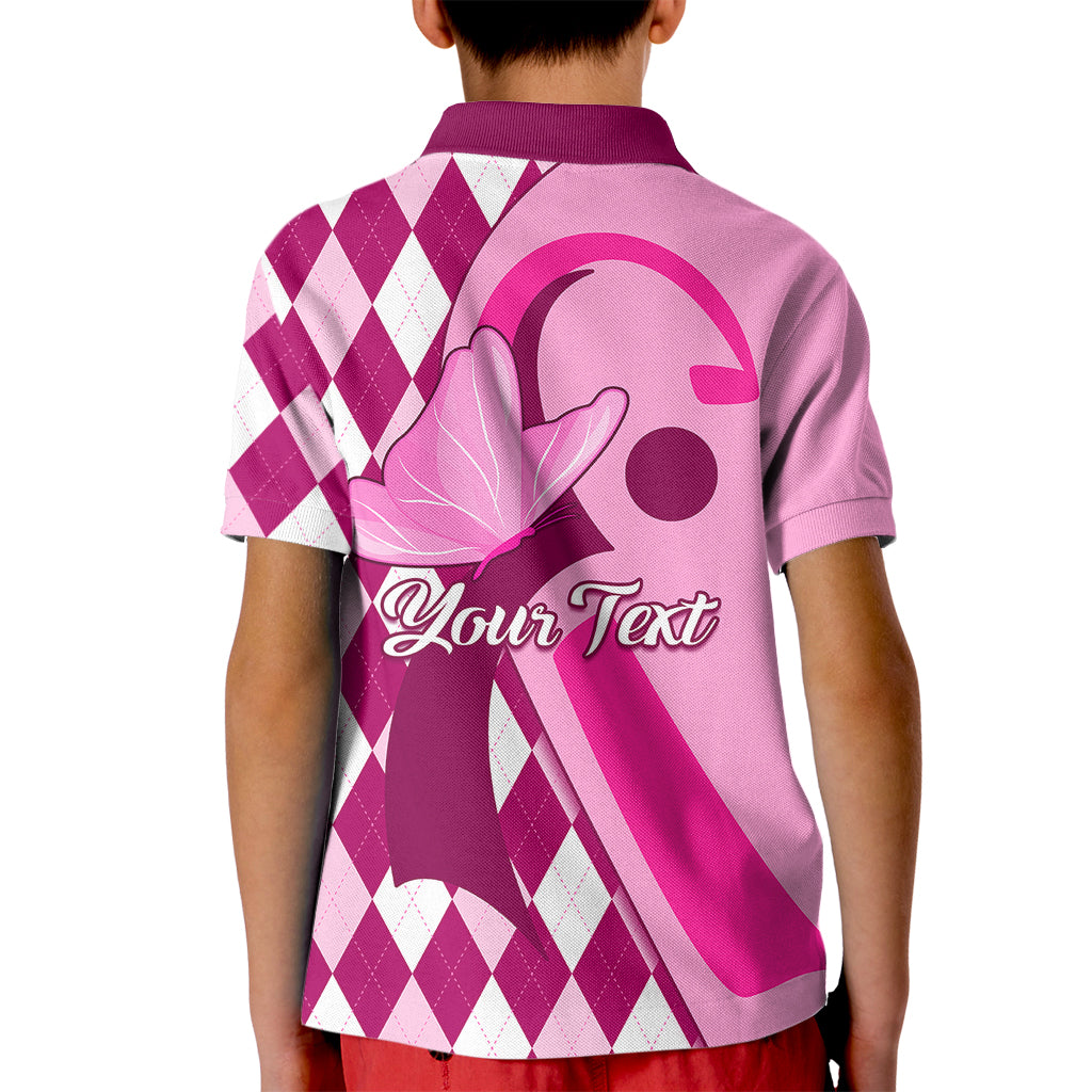 Personalised Think Pink Kid Polo Shirt Golf Argyle Pattern Breast Cancer Awareness - Wonder Print Shop