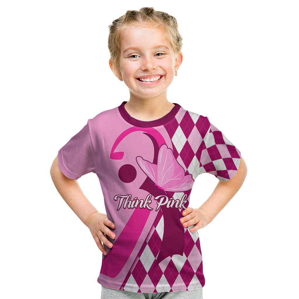 Personalised Think Pink Kid T Shirt Golf Argyle Pattern Breast Cancer Awareness - Wonder Print Shop