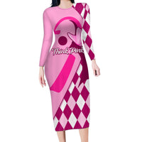 Personalised Think Pink Long Sleeve Bodycon Dress Golf Argyle Pattern Breast Cancer Awareness - Wonder Print Shop