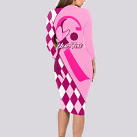 Personalised Think Pink Long Sleeve Bodycon Dress Golf Argyle Pattern Breast Cancer Awareness - Wonder Print Shop