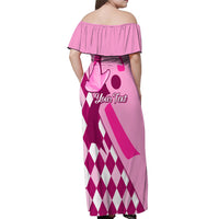 Personalised Think Pink Off Shoulder Maxi Dress Golf Argyle Pattern Breast Cancer Awareness - Wonder Print Shop