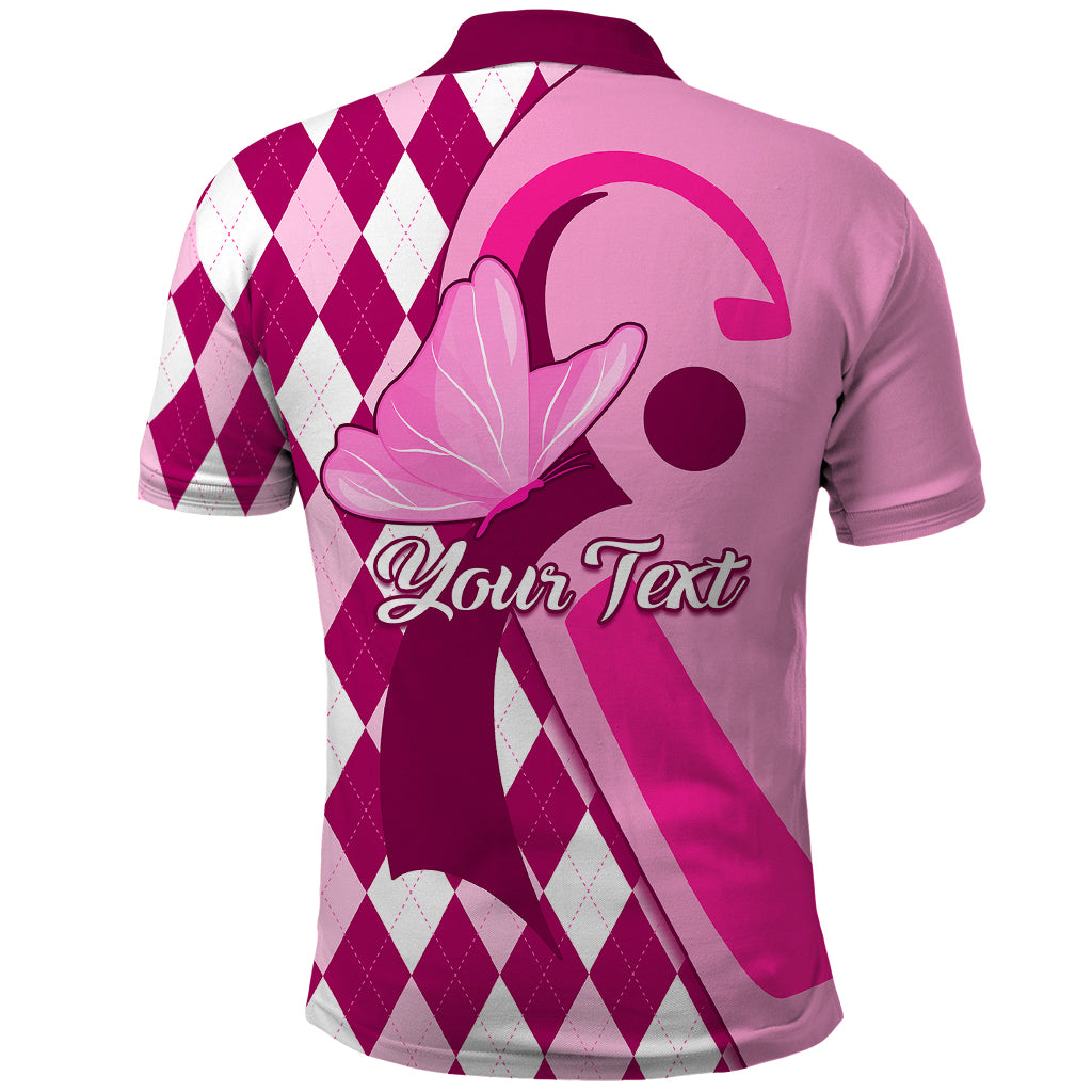 Personalised Think Pink Polo Shirt Golf Argyle Pattern Breast Cancer Awareness - Wonder Print Shop