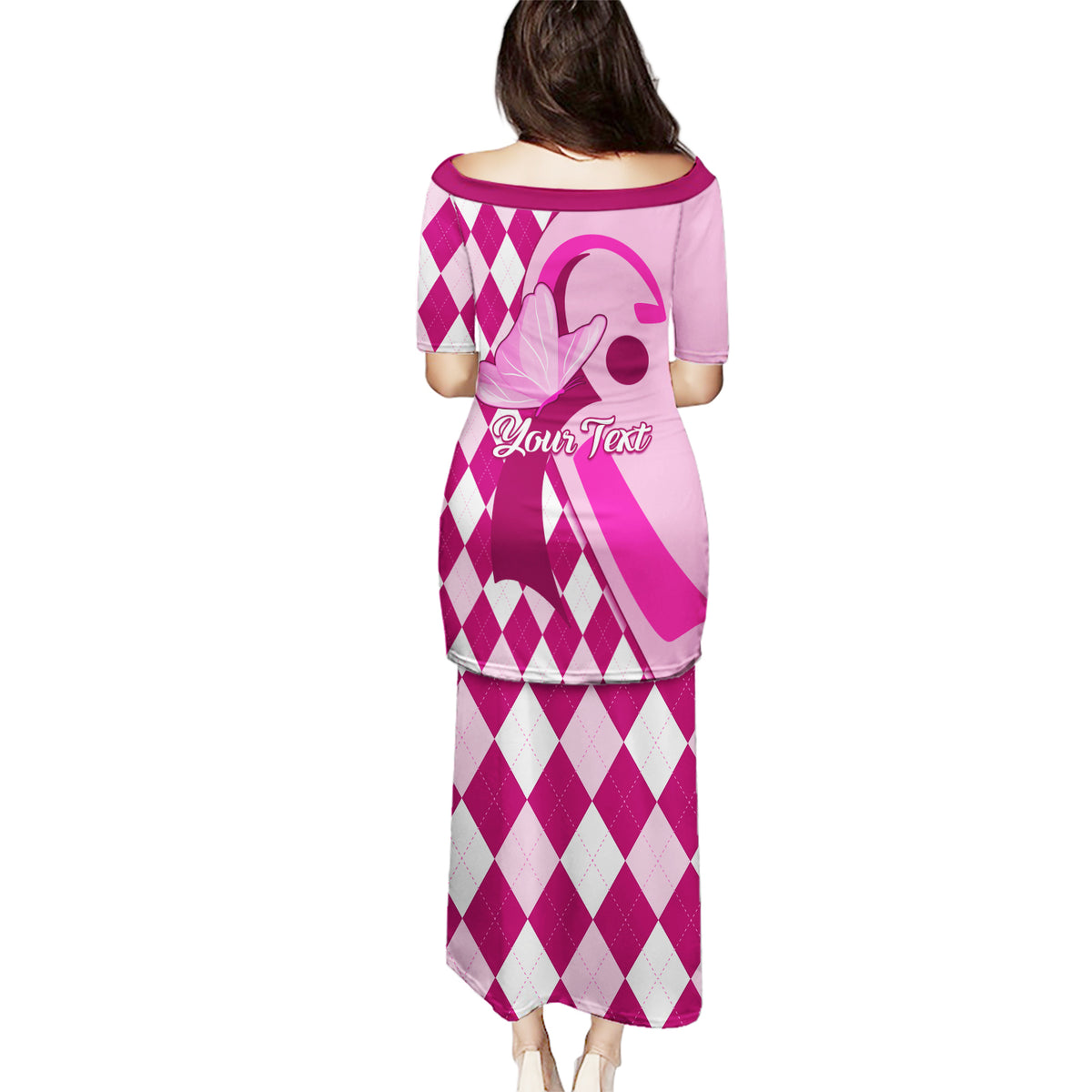 Personalised Think Pink Puletasi Golf Argyle Pattern Breast Cancer Awareness - Wonder Print Shop