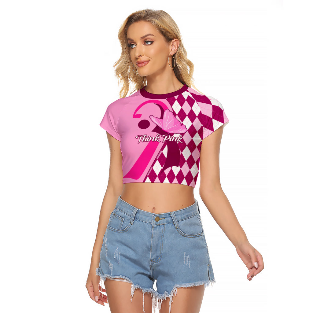 Personalised Think Pink Raglan Cropped T Shirt Golf Argyle Pattern Breast Cancer Awareness - Wonder Print Shop