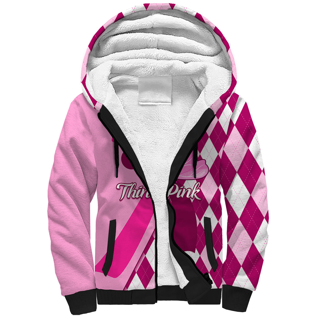 Personalised Think Pink Sherpa Hoodie Golf Argyle Pattern Breast Cancer Awareness - Wonder Print Shop