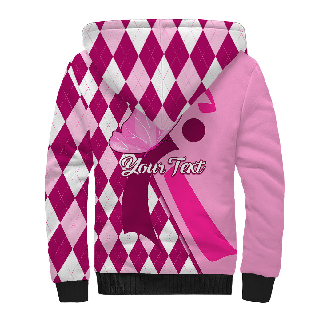 Personalised Think Pink Sherpa Hoodie Golf Argyle Pattern Breast Cancer Awareness - Wonder Print Shop