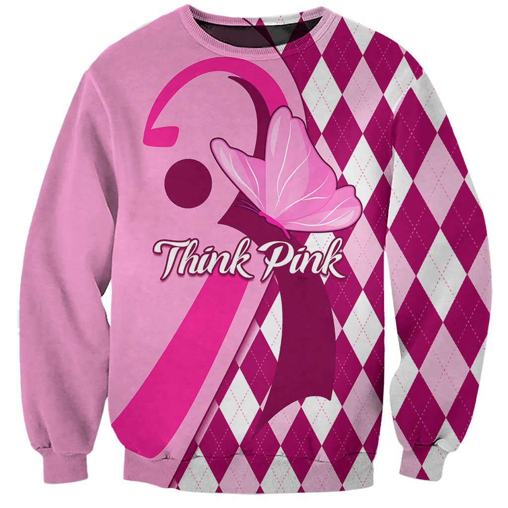 Personalised Think Pink Sweatshirt Golf Argyle Pattern Breast Cancer Awareness - Wonder Print Shop
