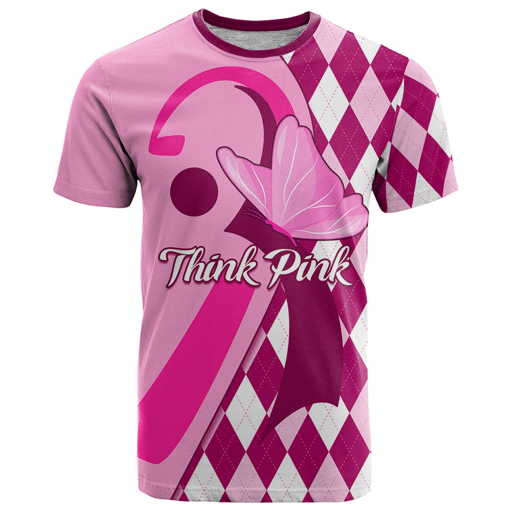 Personalised Think Pink T Shirt Golf Argyle Pattern Breast Cancer Awareness - Wonder Print Shop