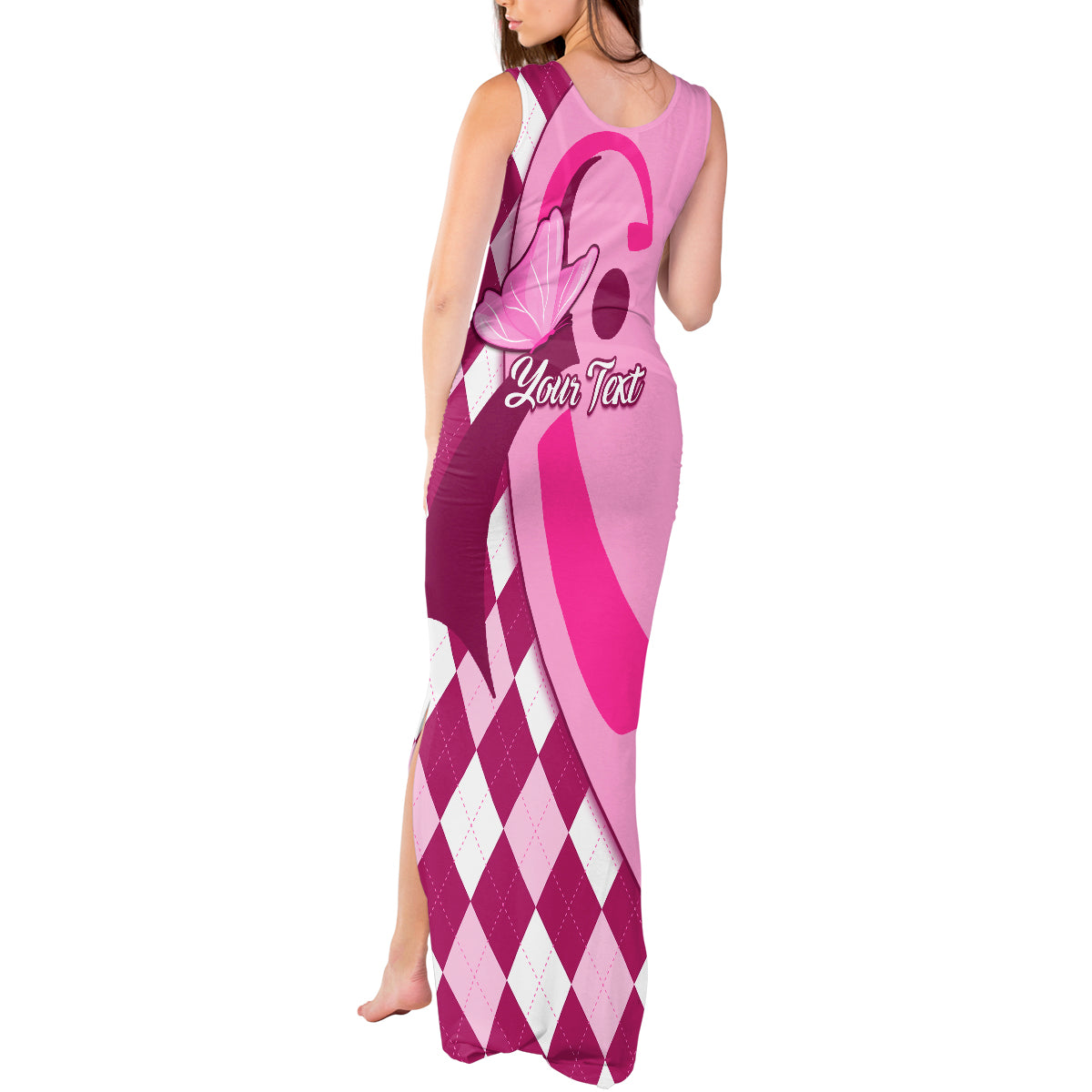 Personalised Think Pink Tank Maxi Dress Golf Argyle Pattern Breast Cancer Awareness - Wonder Print Shop