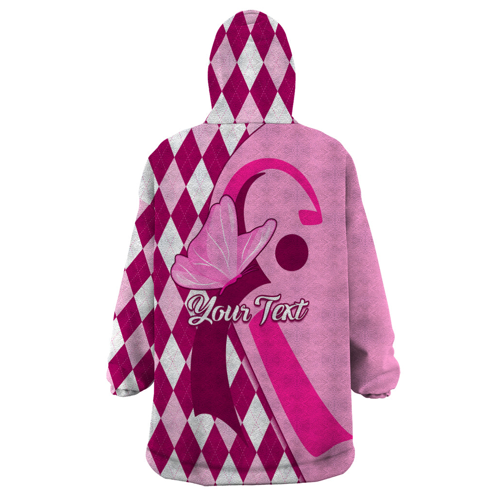 Personalised Think Pink Wearable Blanket Hoodie Golf Argyle Pattern Breast Cancer Awareness - Wonder Print Shop
