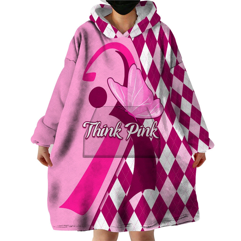 Personalised Think Pink Wearable Blanket Hoodie Golf Argyle Pattern Breast Cancer Awareness - Wonder Print Shop