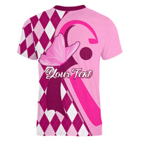 Personalised Think Pink Women V Neck T Shirt Golf Argyle Pattern Breast Cancer Awareness - Wonder Print Shop