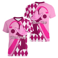 Personalised Think Pink Women V Neck T Shirt Golf Argyle Pattern Breast Cancer Awareness - Wonder Print Shop
