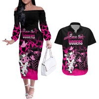 Personalised Save The Udders Couples Matching Off The Shoulder Long Sleeve Dress and Hawaiian Shirt Farmer Day Breast Cancer Awareness - Wonder Print Shop