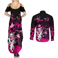 Personalised Save The Udders Couples Matching Summer Maxi Dress and Long Sleeve Button Shirts Farmer Day Breast Cancer Awareness - Wonder Print Shop